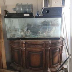 55 Gallon Fish Tank And Solid Oak Wood Stand FREEEEEEEEEEE