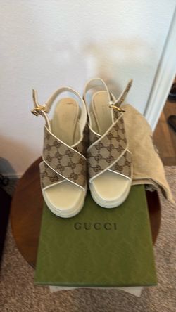 Gucci GG Canvas Platform Wedge Sandals