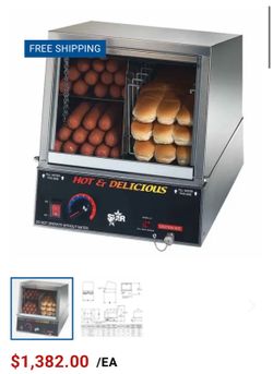 170 Hot Dog and 18 Bun Capacity Hot Dog Steamer with Juice Tray