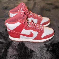 Nike Dunk High maroon and grey sneakers