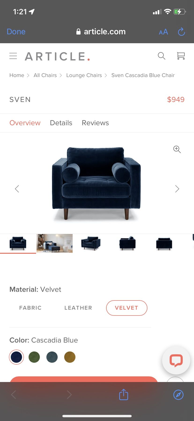 Used Cascadia Blue Sven Lounge Chair