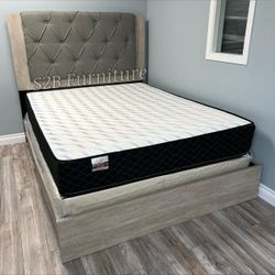 Queen Grey Wood With Ortho Mattress Included!!