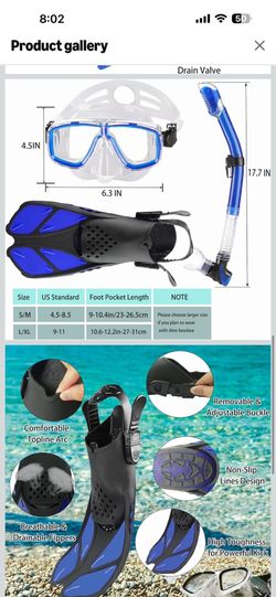 Snorkeling Gear for Adults with Fins Scuba Diving Gear Adult Professional Travel Snorkel Sets with Flippers,Anti-Fog Anti-Leak Diving Mask