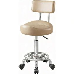 Saddle Stool With Back And Ring Pedal, Adjustable Hydraulic Rolling Chair With Wheels For Salon, Spa, , Massage & Drafting Use Khaki