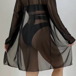 Black Bikini Bottom With Cover Up Shirt 