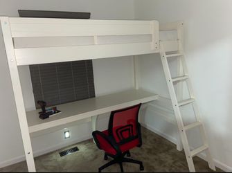 Two Loft Beds with Ladder & Guard Rail with Desk Underneath