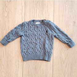 Ralph Lauren Gray Unisex Logo Cable Knit Cotton Sweater