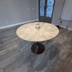Osborne Dining Table - 36 inch Wide Marble Round Table in White, Contemporary Style for Dining Room or Kitchen with Antique Copper Iron Pedestal Base 