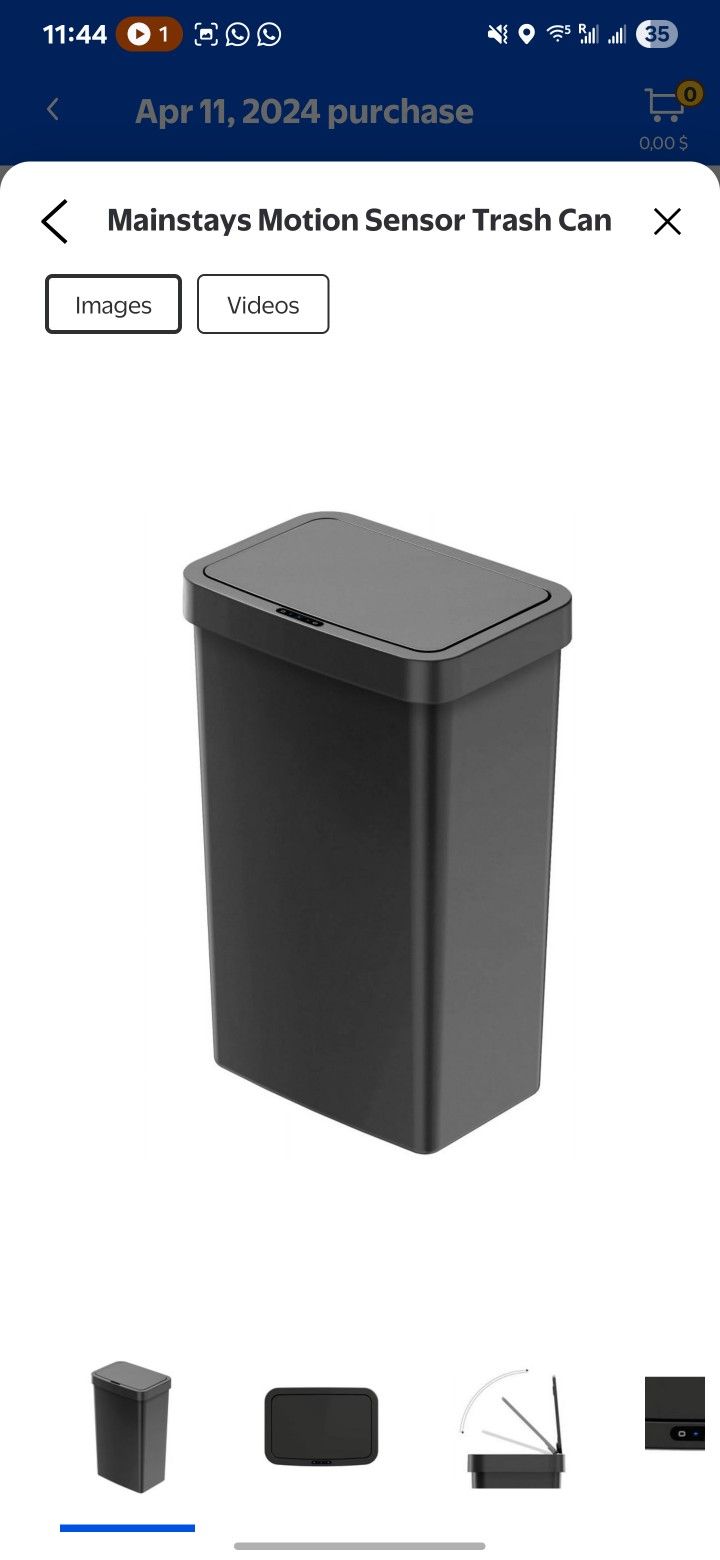 Mainstays 13.2 Gallon Plastic Motion Sensor Kitchen Trash Can, Black
