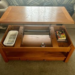 Wood Pine Lift Up Coffee Table With 3 Matching End Tables