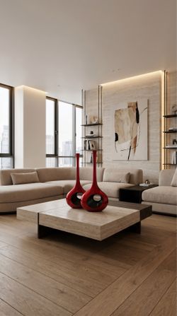 Set of 2 Modern Tall Red-black Vases