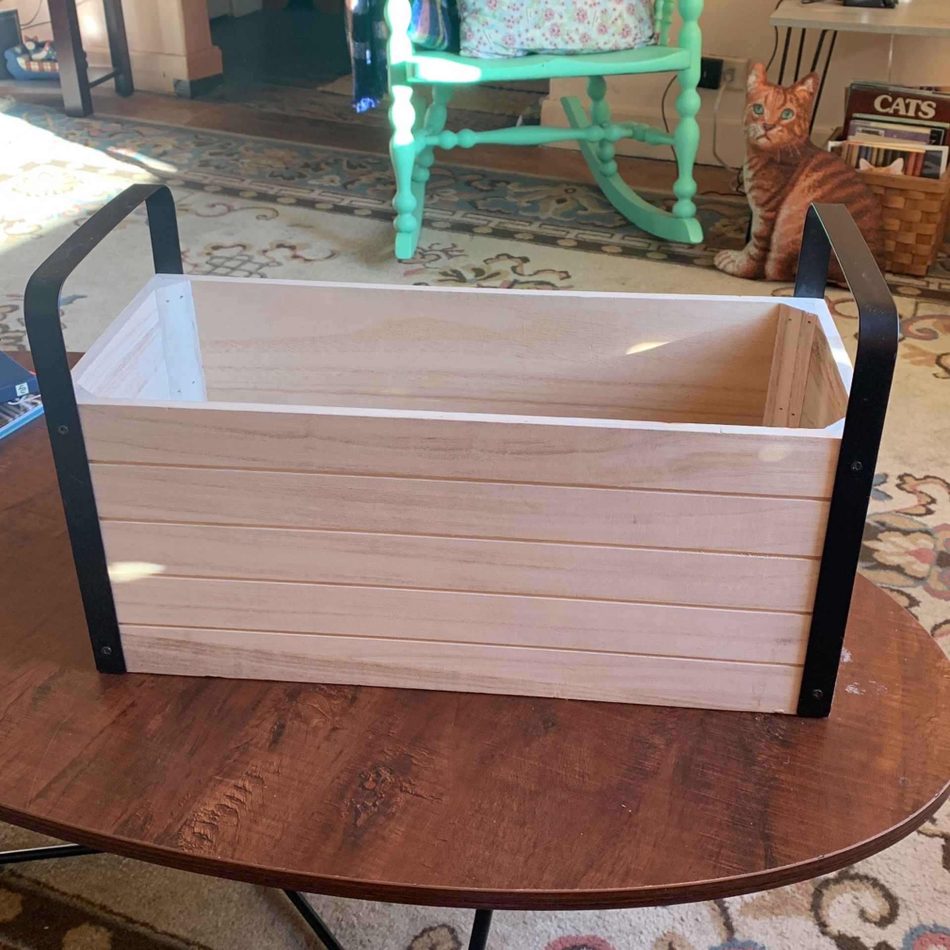 Wooden Container With Black Metal Handles--Plants, Books, What-Have-You, Decor, Box