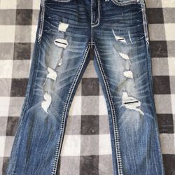 Rock Revival Jeans Womens 30 Nancy Crop Distressed Straight Embellished Denim