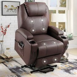 New Power Lift Recliner Chair with Massage for Elderly, Adjustable Leather Living Room Recliner Sofa with Remote Control, Cup Holder Brown  New in box