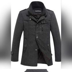 Men's Military Style Wool Blend Peacoat Medium 