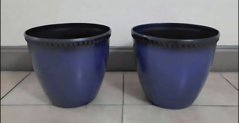 *** CLEARANCE *** PAIR of 13" (Diameter) Blue Planters (2 for $35) @ Lasting Creations