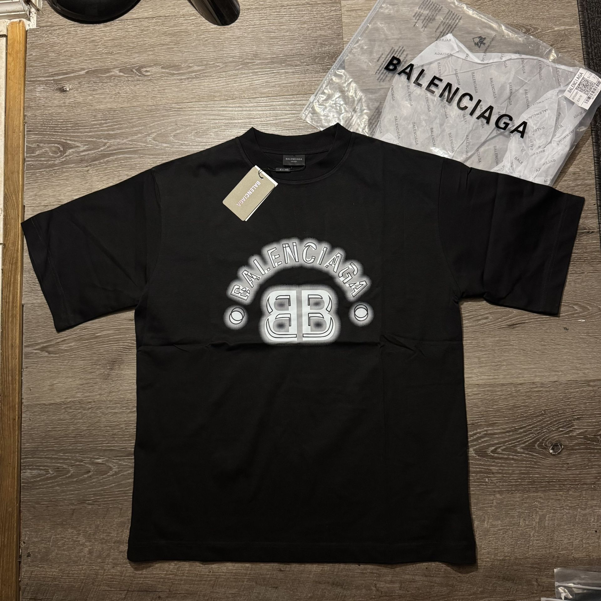 Balenciaga Black & White BB Logo Shirt Size Large 