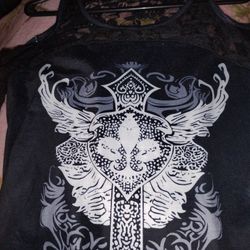 Polyester Dress Top The Beautiful Design On The Front Cross Size Medium Black