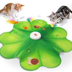 Rechargeable Cat Toys, 2 in 1 Hide and Seek Game Interactive Cat Toy, Movable LED Red Dot, Moving Concealed Feathers, Durable Exercise Toys for Indoor