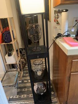 Floor Lamp Japanese Style With Shelves, Bulb, Also Has A Drawer