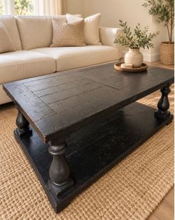 Rustic Black Coffee Table with Storage Shelf — $175 Delivered