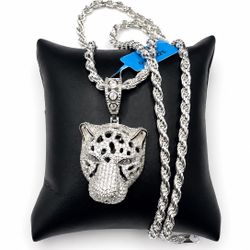 925 Sterling Silver 3.99CT MOISSANITE 3D Panther Pendant Necklace Size 22”