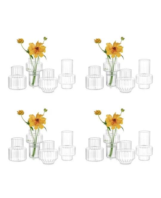 Hewory Ribbed Bud Vases for Centerpieces: Set of 16 Small Clear Glass Vase