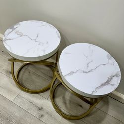 Round End Table, 26" Tall Sofa Side Table with Faux Marble Top  New!