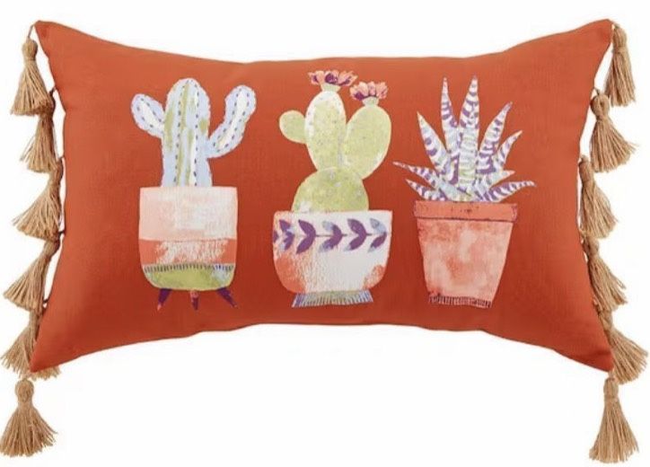 Hampton Bay Cactus Trio Lumbar Outdoor Throw Pillow set of 2