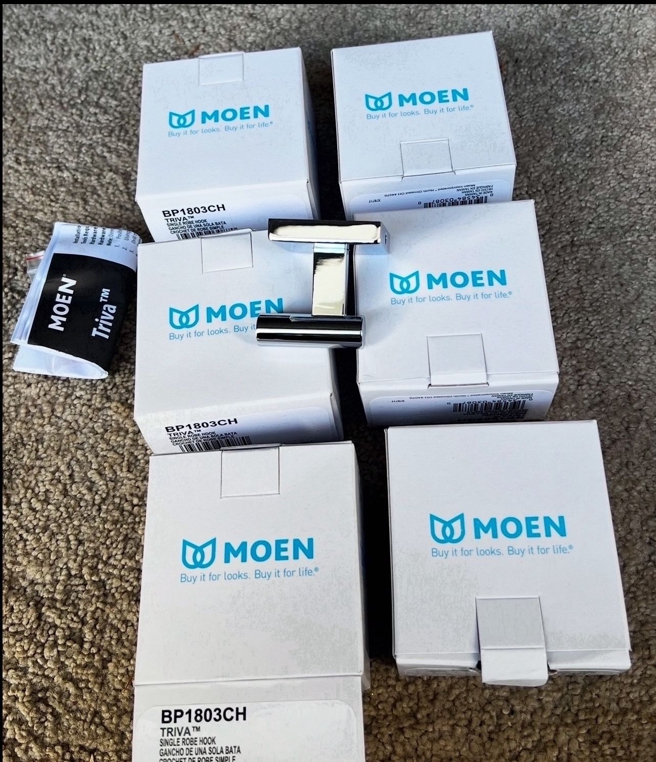 Moen BP1803CH Triva Single Robe Hook Chrome. Total 5. Each $10