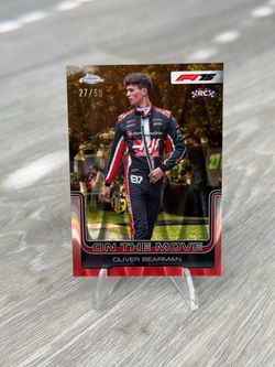 Topps Chrome Formula 1 2025 Oliver Bearman RC #186 On the Move Gold Raywave /50