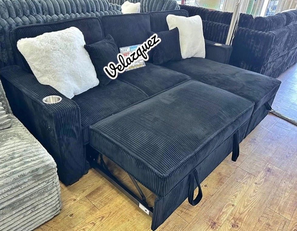 ✅️✅️ Black   Convertible Sectional W/ Cup Holder & W/ USB Port✅️✅️