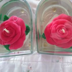 Rose Gel Candles In Heavy Heart Shaped Glass. Smells Like Roses. Never Burned