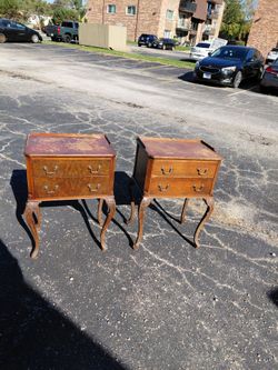 Pair Queen Anne nightstands accent tables