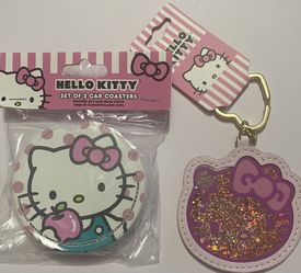 Hello Kitty Car Coasters And Keychain 
