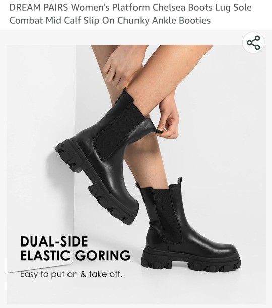 Women's Combat Slip On Chunky Ankle Boots