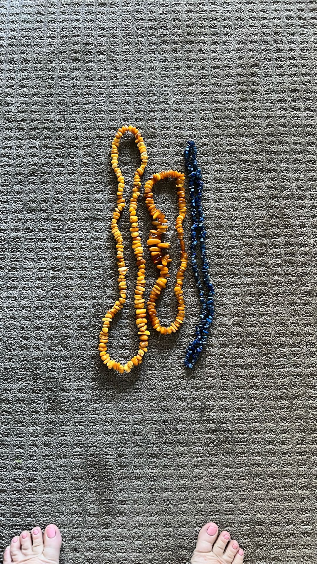 2 Amber And 1 Lapis Necklaces
