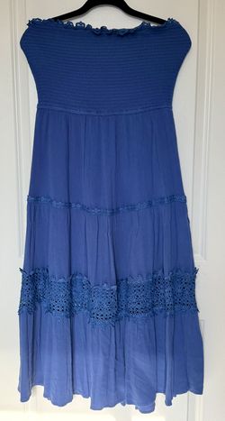 Blue Strapless Maxi Dress with Crochet Detail – Size XL