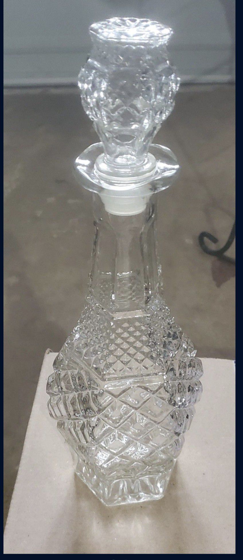 Vintage Thick Glass . Tall  Liquor Decanter w/Stopper  **MOVING**