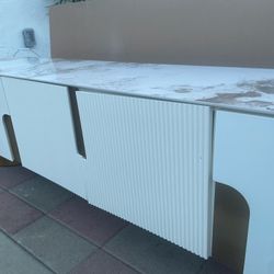 Modern Beige TV Stand Sintered Stone 4 Doors With Storage Media Console For TV Up To 85"