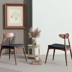 Set of 6 modern mid century solid wood dining chairs - charcoal/walnut