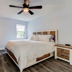 King Storage Bed and 2 Nightstands