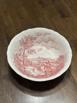 Vintage Red And White Serving Bowl By Alfred Meakin Staffordshire, England