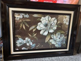 Huge 50 inch x 38.25 inch Kirkland's Dark Brown Framed Floral Hibiscus Art Decor