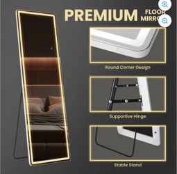 64"x21" LED Full Length Mirror with Aluminum Frame Polished Glass