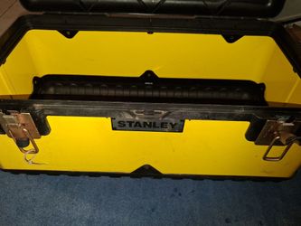 Stanley Toolbox with miscellaneous tools, socket set, screwdrivers