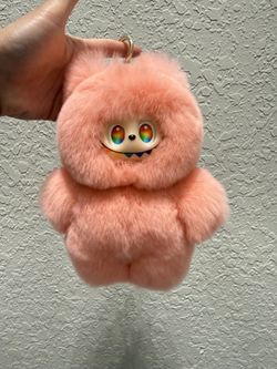 Rabbit Fur Handmade Labubu Plush Doll Keychain Bag Pendant  large pink