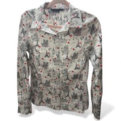 Women’s Large Zac & Rachel Paris Themed Long Sleeve Button Down