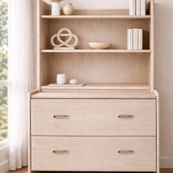 Scandinavian Light Oak Hutch Dresser – Minimalist Modern Storage Cabinet 