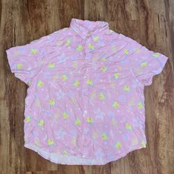 Disney Parks Men’s Size XL The Little Mermaid Flounder Pink Camp Shirt Button Do